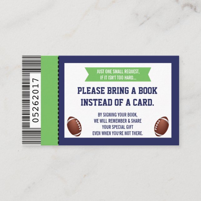 Carte D'accompagnement Livres pour bébé, Sports, Baby Shower de football (Devant)