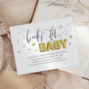 Carte D'accompagnement Livres pour Bébé Stars Ballons Sexe Révéler Douche