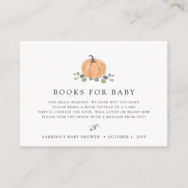 Carte D'accompagnement Livres pour boîtier bébé | Citrouille d'aquarelle  (Devant)