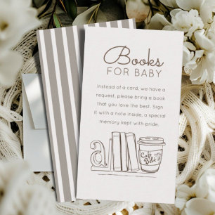 Carte D'accompagnement Livres pour la baby shower de bébé Brun rayures