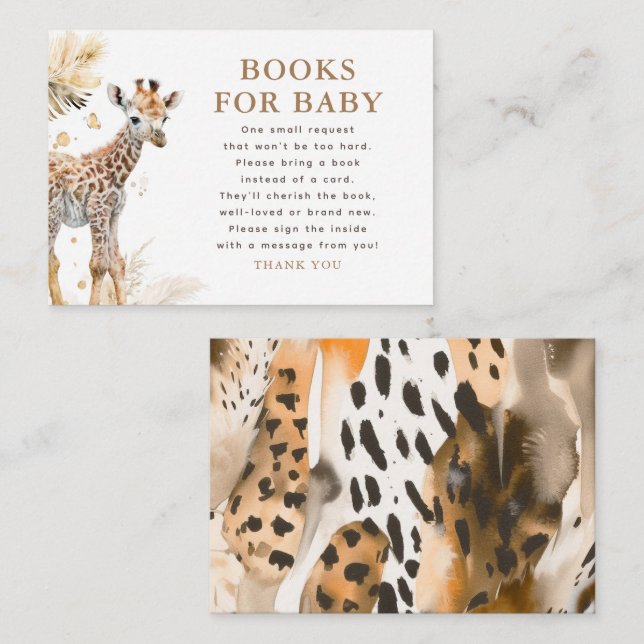Carte D'accompagnement Livres pour le Baby shower Baby Safari Wildlife (Devant / Derrière)