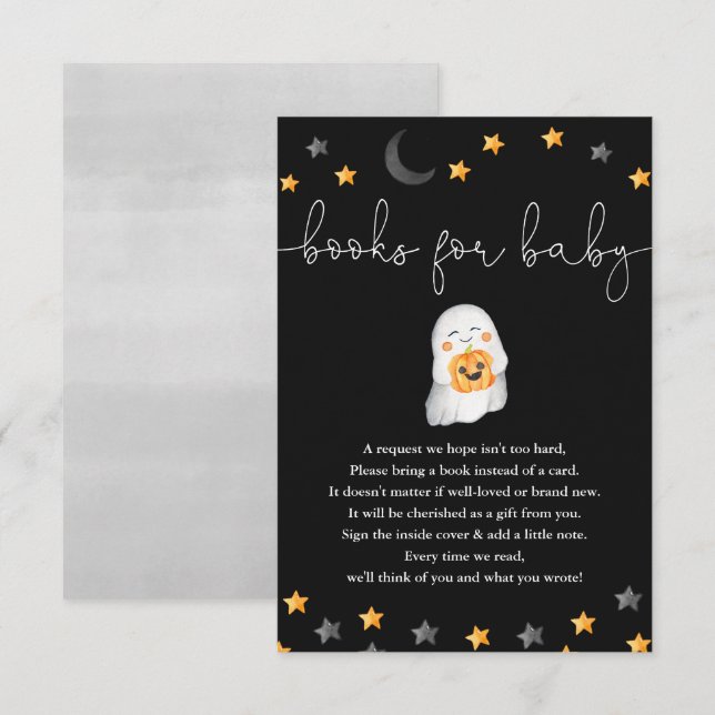 Carte D'accompagnement Livres pour le baby shower fantôme de Baby Hallowe (Devant / Derrière)