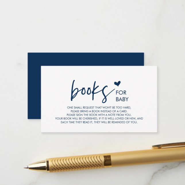 Carte D'accompagnement Livres pour le bébé, Minimalisme moderne Marine Bl (Devant/Arrière en situation)
