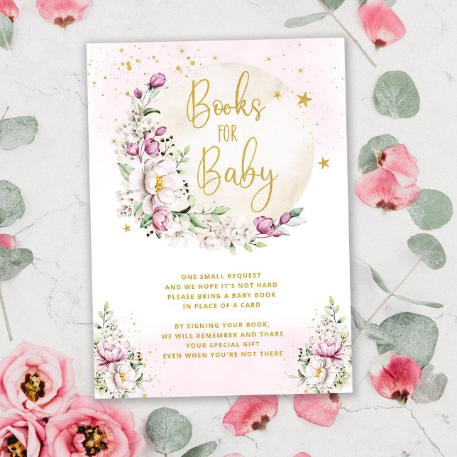 Carte D'accompagnement Livres Rose Fleurie Lune Pour Bébé (Créateur téléchargé)