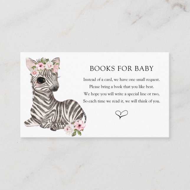 Carte D'accompagnement Livres Rose Zebra Pour Bébé (Devant)