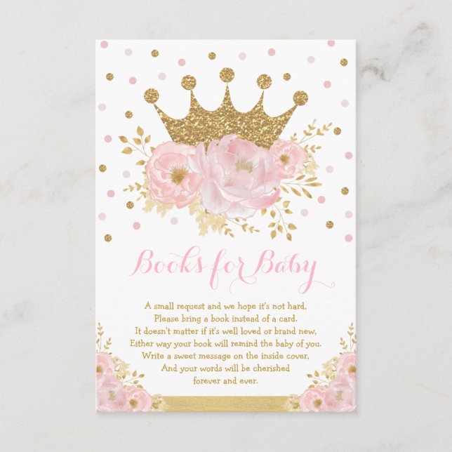 Carte D'accompagnement Livres roses et or Royal Crown Princess pour bébé (Devant)