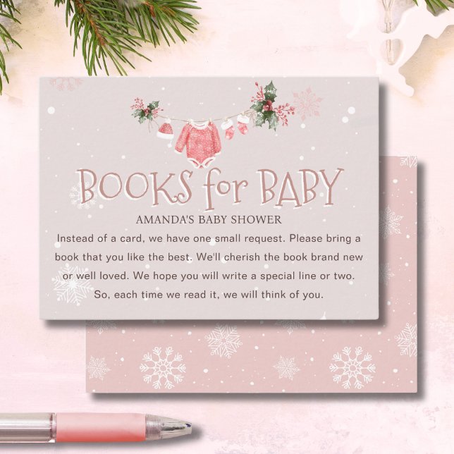 Carte D'accompagnement Livres roses pour bébé Son froid dehors Baby showe (Créateur téléchargé)