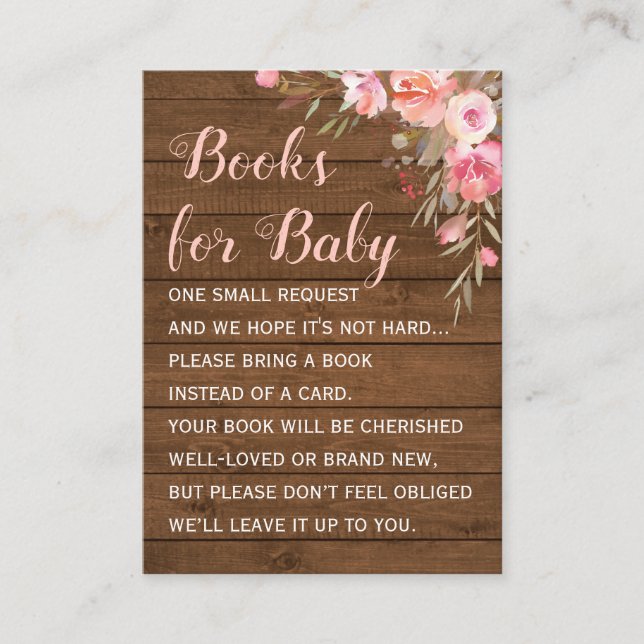Carte D'accompagnement Livres rustiques roses pour Baby Request Girl Douc (Devant)