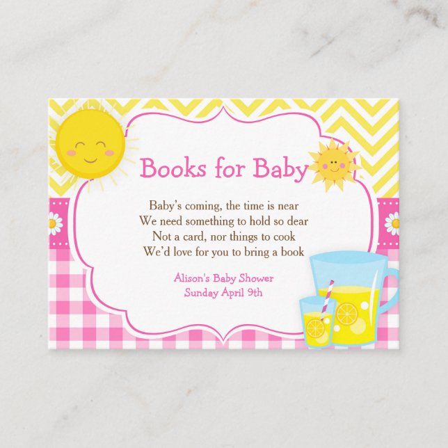Carte D'accompagnement Livres Sunshine & Lemonade Rose & Jaune pour bébé (Devant)