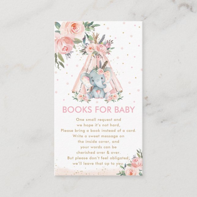 Carte D'accompagnement Livres Tribal Rose Floral Elephant Douche pour béb (Devant)