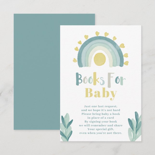 Carte D'accompagnement Livres turquoises d'aquarelle pour bébé (Devant / Derrière)