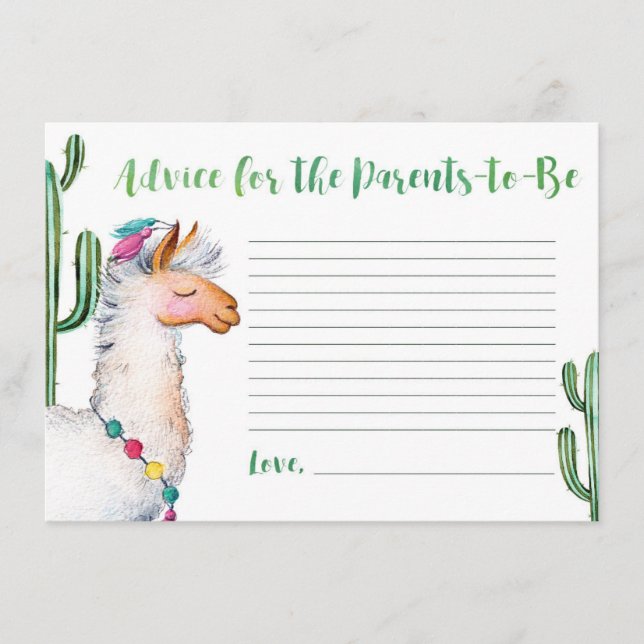 Carte D'accompagnement Llama Baby shower Conseils pour les parents (Devant)