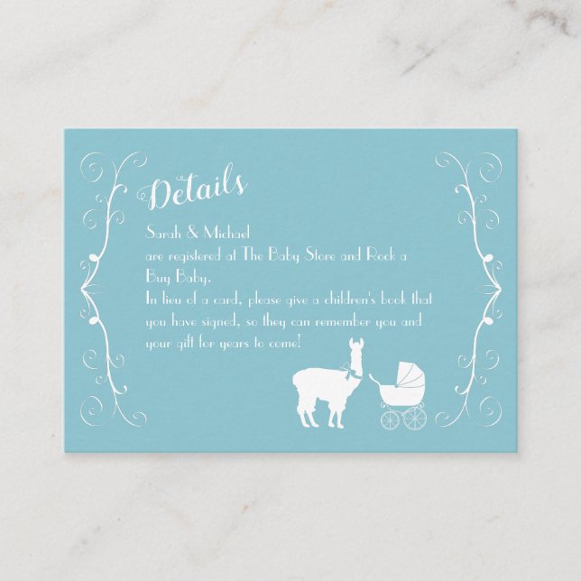 Carte D'accompagnement Llama Baby shower Cute Blue Boy (Devant)