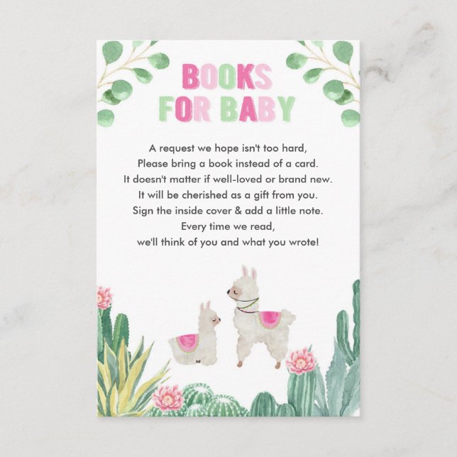 Carte D'accompagnement Llama et cactus demande de réservation fille baby  (Devant)