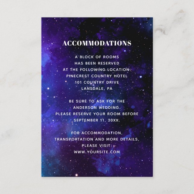 Carte D'accompagnement Logements mariages. Les étoiles de nuit. Moderne (Devant)