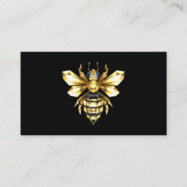 Carte D'accompagnement Logo Faux Gold Foil Bee Polygonal sur Noir (Devant)