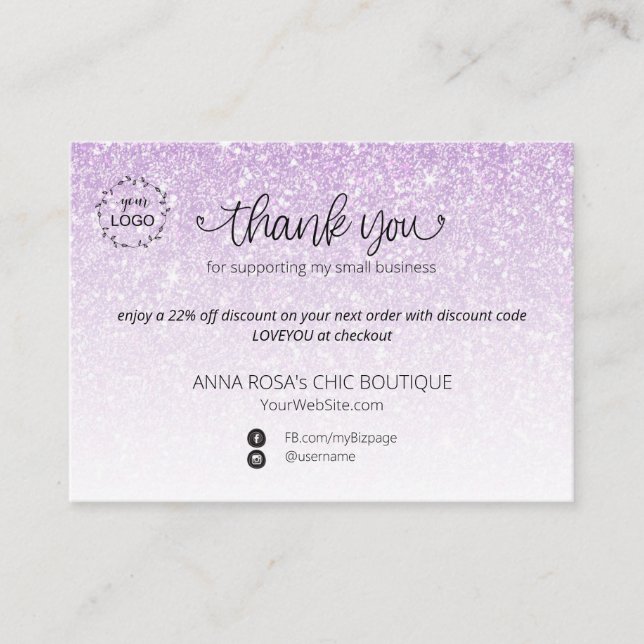 Carte D'accompagnement *~* Logo QR. Marque de Merci de Parties scintillan (Devant)