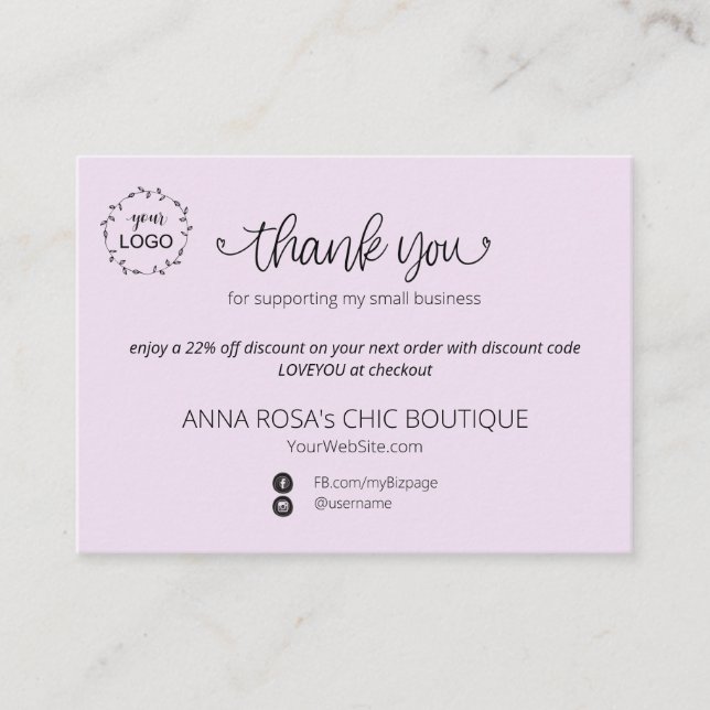 Carte D'accompagnement *~* Logo QR. Marque de Merci simple minimale (Devant)