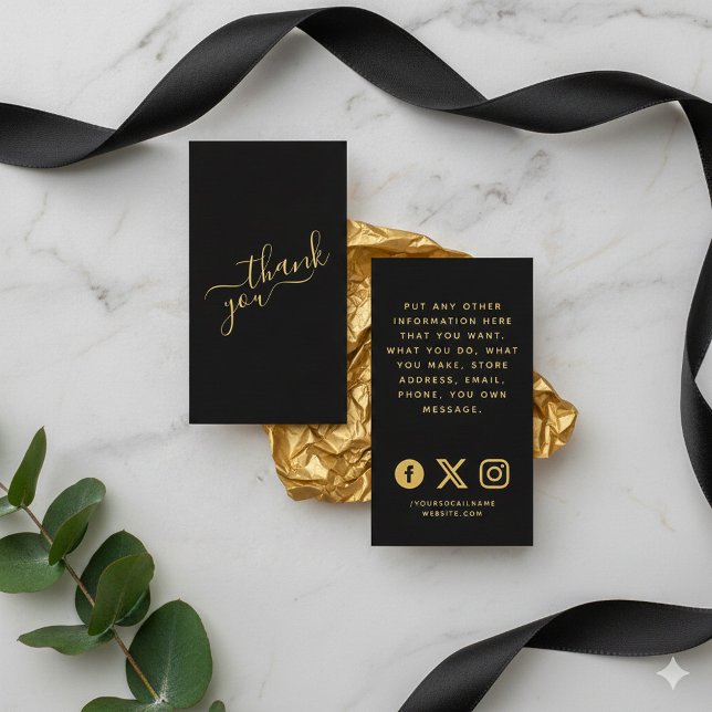 Carte D'accompagnement Logos des médias sociaux, ordre noir et or (Black and gold social media icons customer order insert card.)