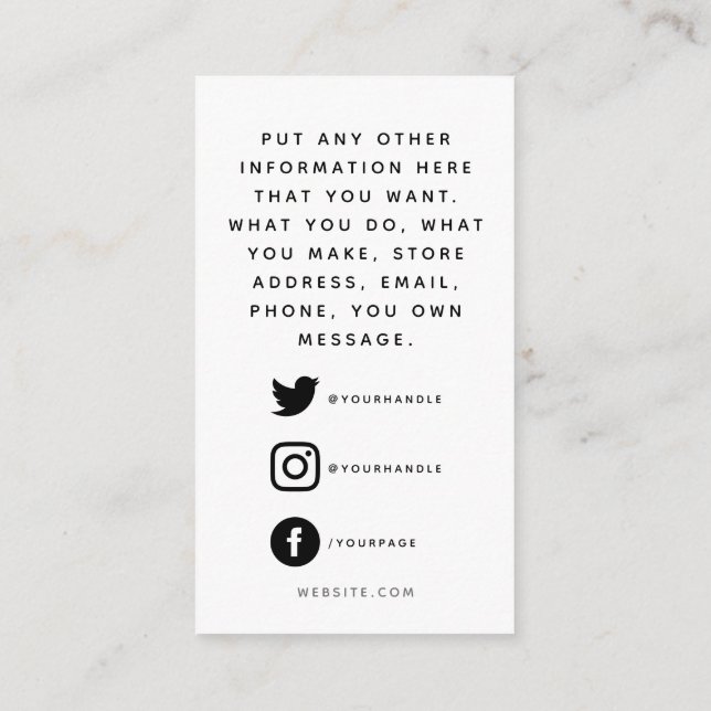 Carte D'accompagnement Logos sociaux, commande client noir et blanc (Dos)