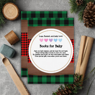 Carte D'accompagnement Logs Flannel Rustic Plaid Hearts Baby shower