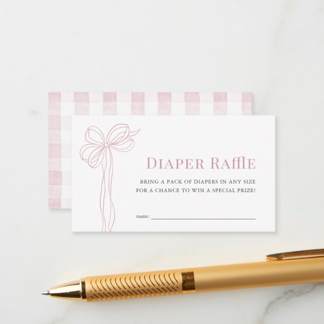 Carte D'accompagnement Long Pink Bow Ribbon Girl Diaper Raffle Ticket (Devant/Arrière en situation)