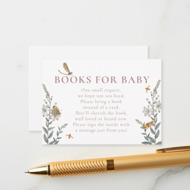 Carte D'accompagnement Love Bug Fleur sauvage Livres pour Baby shower (Devant/Arrière en situation)