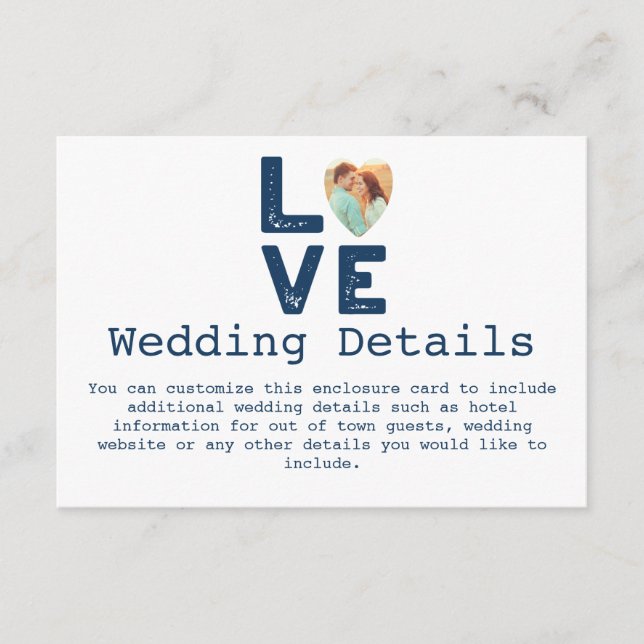 Carte D'accompagnement LOVE Graphic Minimalist Mariage de photos du coeur (Devant)
