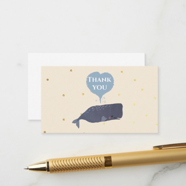 Carte D'accompagnement Lovely Cute Whale Baby shower Merci (Devant/Arrière en situation)