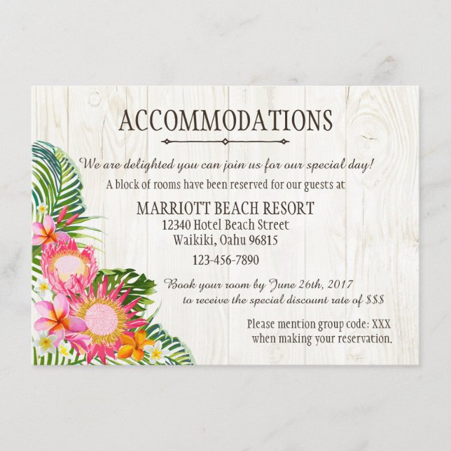 Carte D'accompagnement Luau Tropical Beach Resort Hébergements (Devant)
