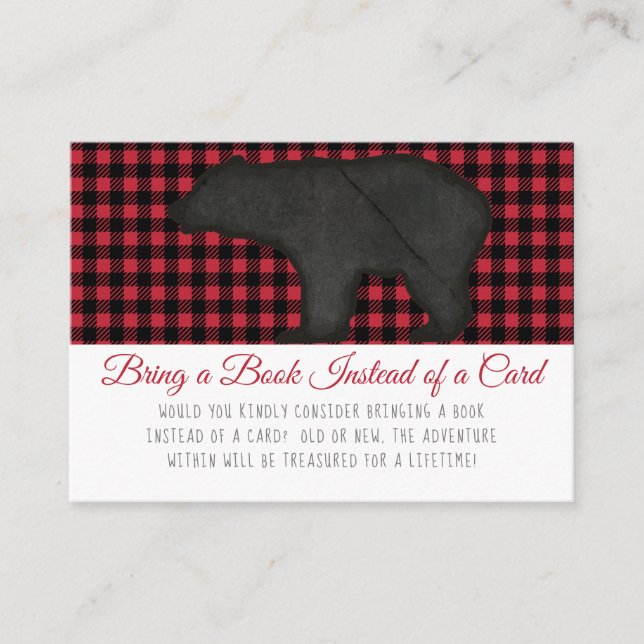 Carte D'accompagnement Lumberjack Plaid Bear Boy Shower Apportez un livre (Devant)