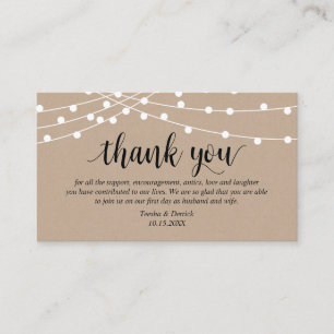 Carte D'accompagnement Lumières à cordes, thème Farm Kraft, Merci Mariage