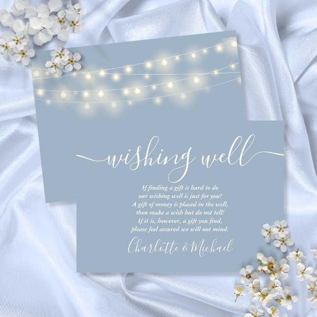 Carte D'accompagnement Lumières de Chaîne de Puits de Souhaits Mariage Bl (Wishing Well String Lights Dusty Blue Wedding Enclosure Card)