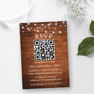 Carte D'accompagnement Lumières de Chaîne en Bois Rustique QR Réponse Mar