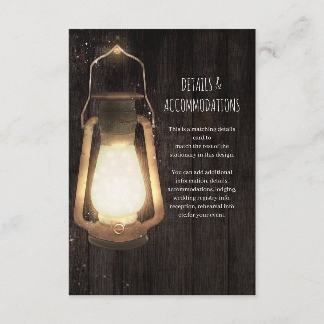 Carte D'accompagnement Lumières de Lanterne Rustique Détails de Mariage e (Devant)