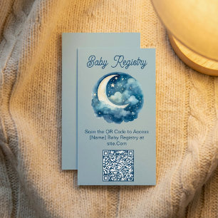 Carte D'accompagnement Lune bleue et étoiles baby shower QR Code Registre