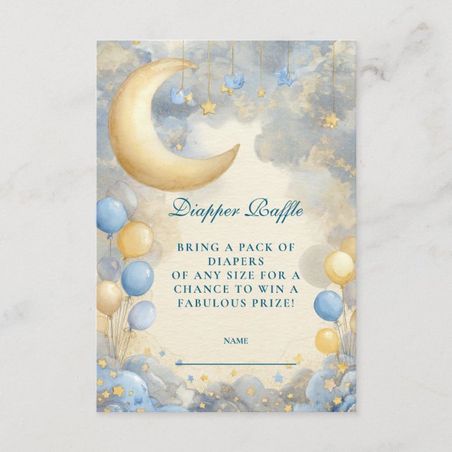 Carte D'accompagnement Lune bleue et étoiles Diapper Raffle (Devant)