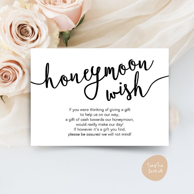 Carte D'accompagnement Lune de miel Fonds de souhaits argent, Mariage rus (Honeymoon Wish Fund Cash, Modern Rustic Wedding Enclosure Card in Black White)