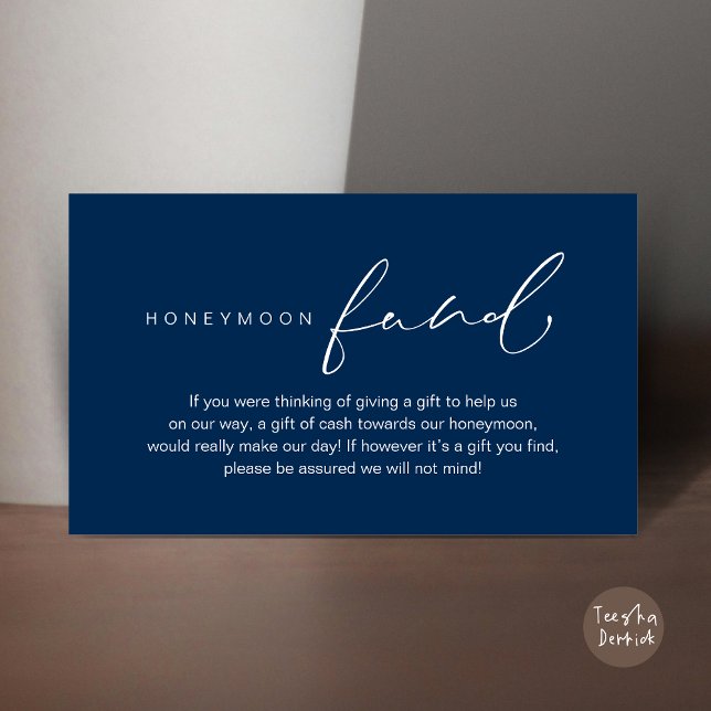 Carte D'accompagnement Lune de miel, Mariage romantique moderne (Wedding honeymoon wish, fund, enclosure card, A note on gifts, modern romantic, Navy Blue)