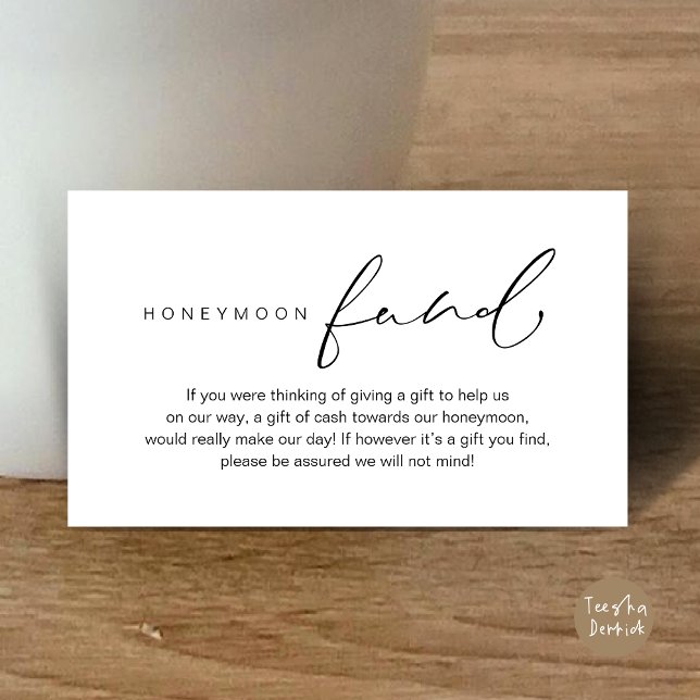 Carte D'accompagnement Lune de miel, Mariage romantique moderne (Honeymoon Fund, Modern Romantic Wedding Wish Enclosure Card, White Black)