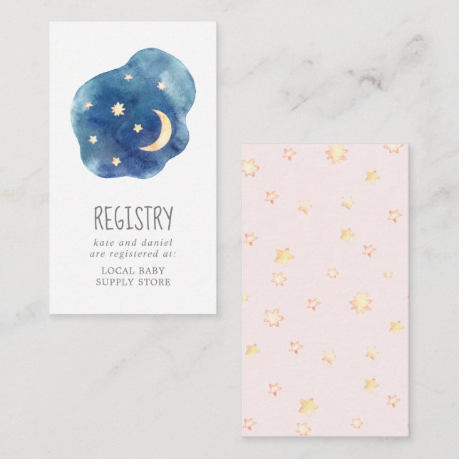 Carte D'accompagnement Lune et étoiles Baby Girl Cadeau Registre Cadeau (Devant / Derrière)