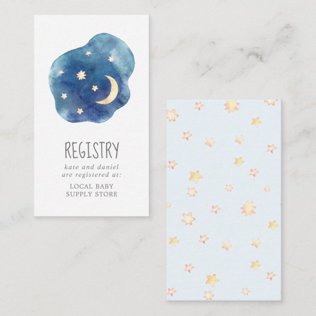 Carte D'accompagnement Lune et étoiles Bébé Garçon Registre Cadeau (Devant / Derrière)