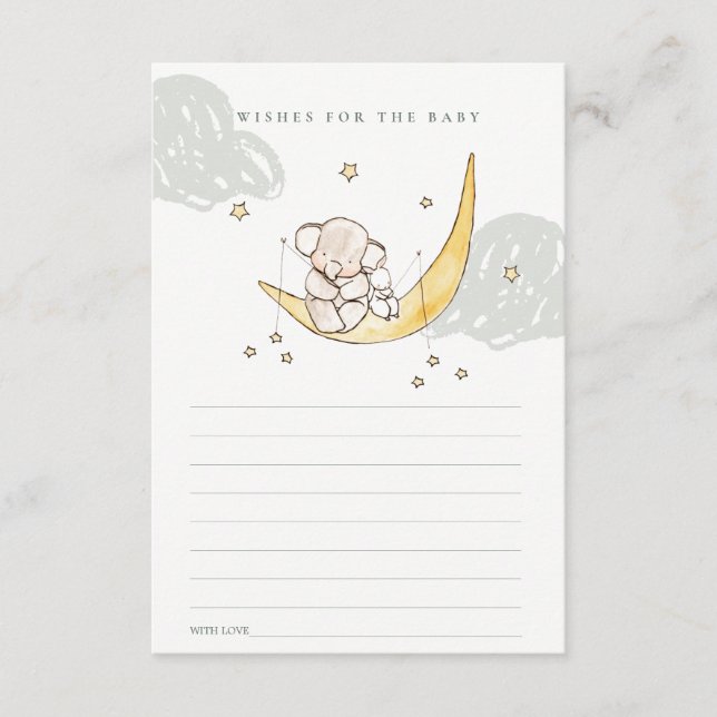 Carte D'accompagnement Lune et étoiles Elephant Bunny Voeux pour le Baby  (Devant)