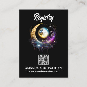 Carte D'accompagnement Lune étoiles noir magenta QR code registre chic