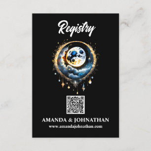 Carte D'accompagnement Lune étoiles or bleu QR code registre luna 3.5x5