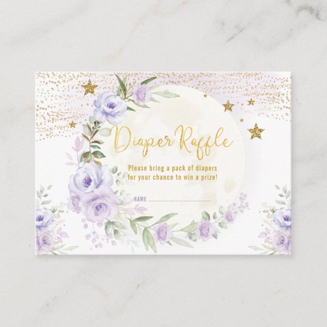 Carte D'accompagnement Lune & Étoiles Purple Gold Floral Diaper Raffin (Devant)