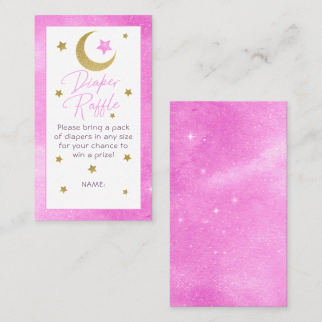 Carte D'accompagnement Lune rose or et étoiles Bébé fille Déchets Raffle (Devant / Derrière)