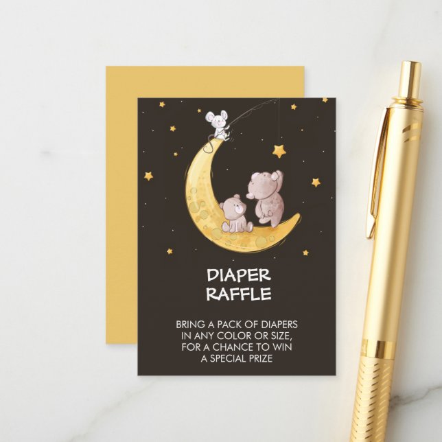 Carte D'accompagnement Lune Whimsical et étoiles Baby shower Déchets Raff (Devant/Arrière en situation)