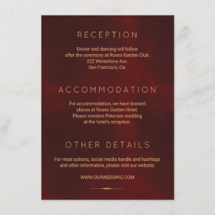 Carte D'accompagnement Luxe classique bordeaux or mariages détails