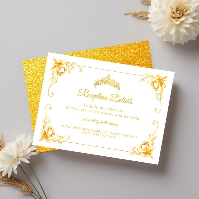Carte D'accompagnement Luxe Golden Floral Blanc et or Quinceañera (Créateur téléchargé)